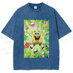 Unisex Spongebob Green Poster Printed Washed Tee