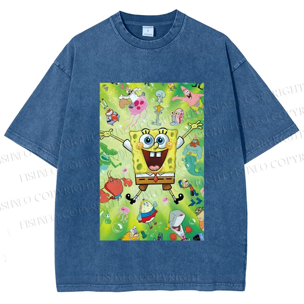 Unisex Spongebob Green Poster Printed Washed Tee