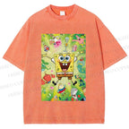 Unisex Spongebob Green Poster Printed Washed Tee