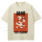 Unisex Japanese Koi Fish Printed Washed Tee