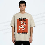 Unisex Japanese Koi Fish Printed Washed Tee