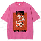 Unisex Japanese Koi Fish Printed Washed Tee