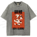 Unisex Japanese Koi Fish Printed Washed Tee
