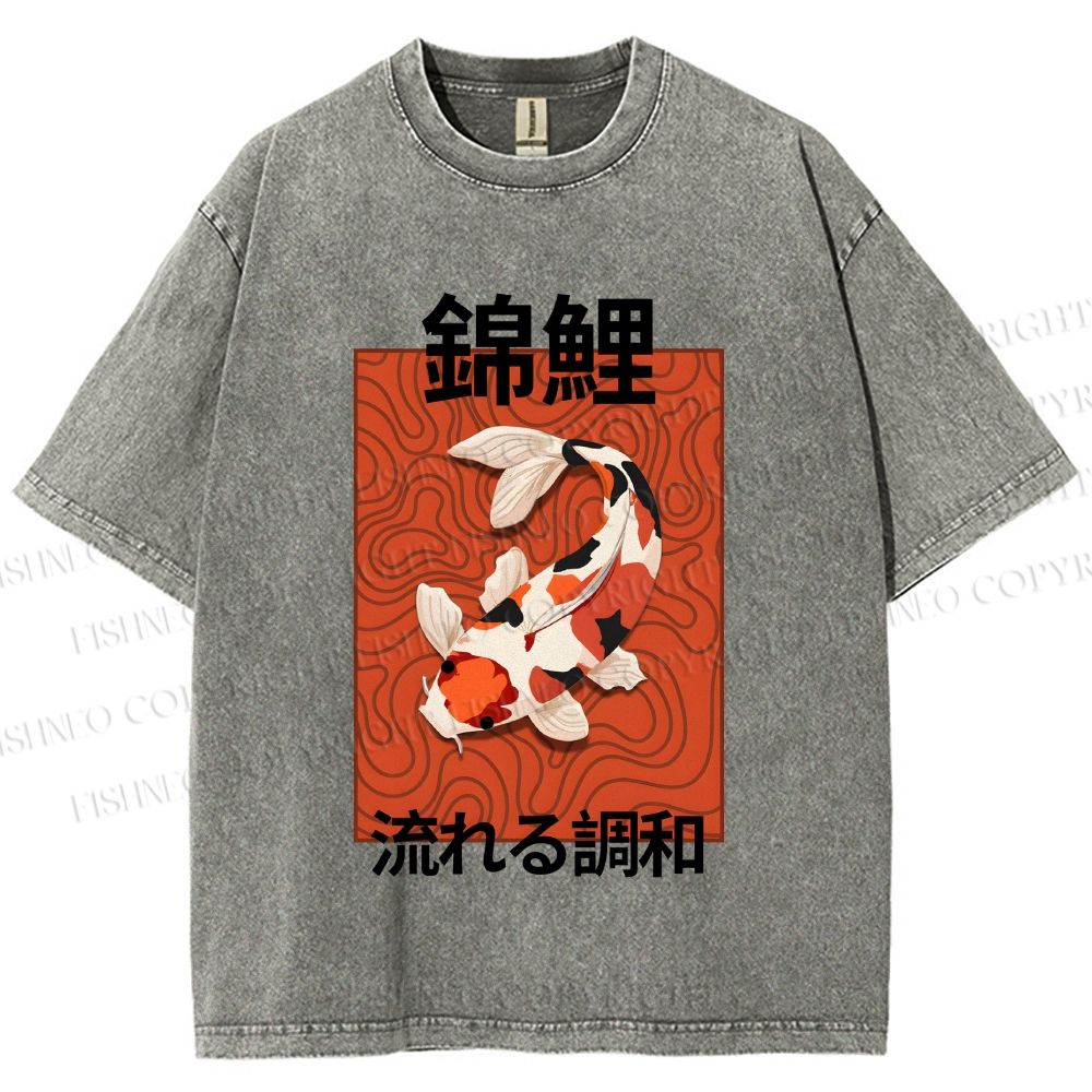 Unisex Japanese Koi Fish Printed Washed Tee
