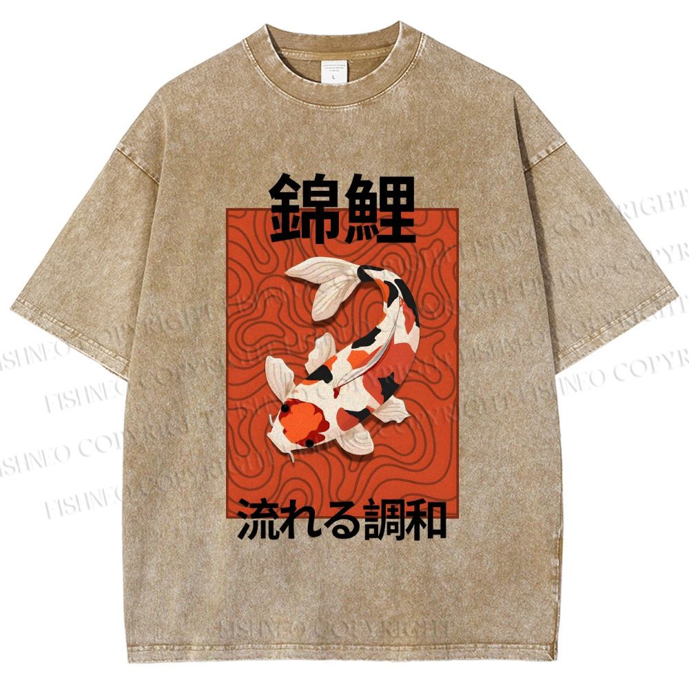Unisex Japanese Koi Fish Printed Washed Tee