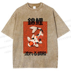 Unisex Japanese Koi Fish Printed Washed Tee
