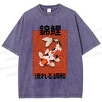 Unisex Japanese Koi Fish Printed Washed Tee