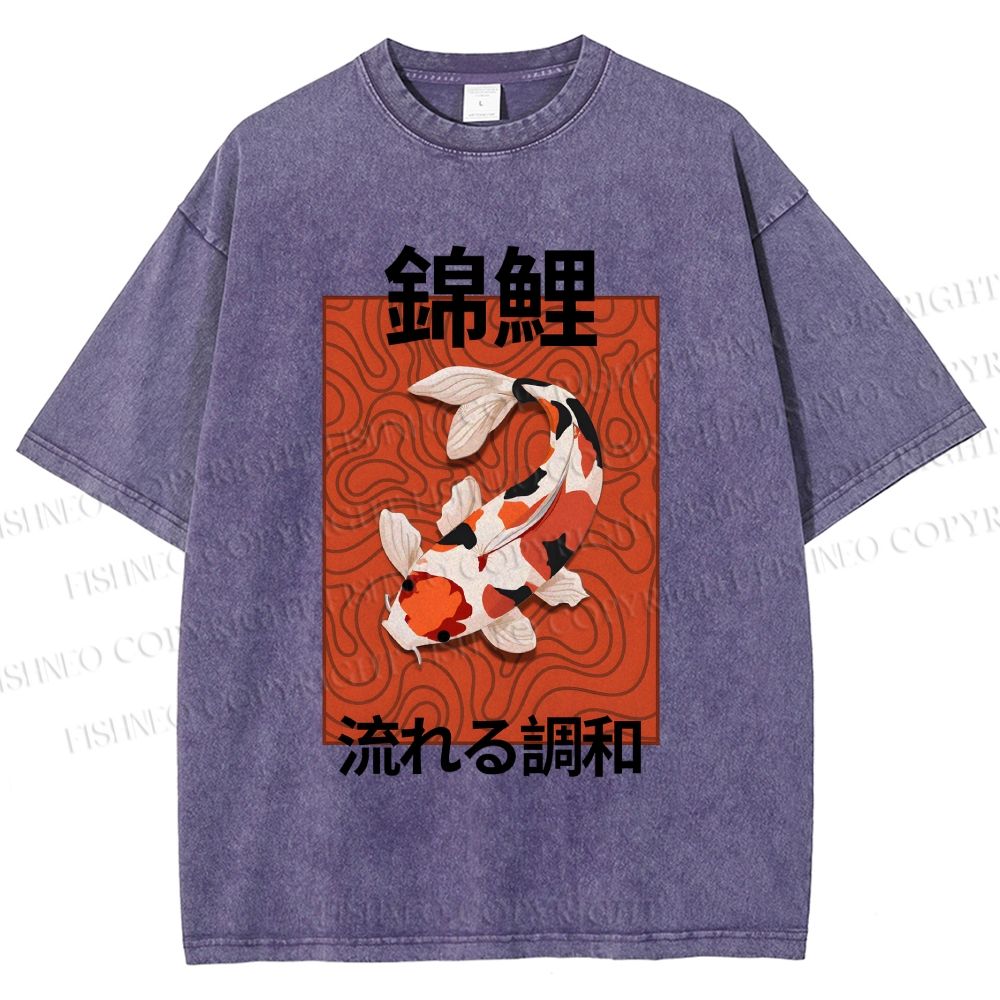 Unisex Japanese Koi Fish Printed Washed Tee