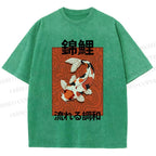 Unisex Japanese Koi Fish Printed Washed Tee