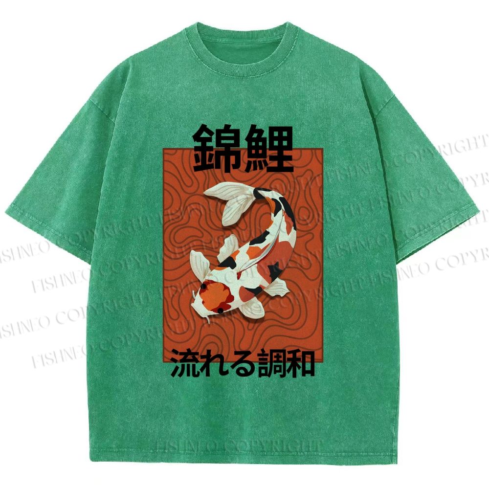 Unisex Japanese Koi Fish Printed Washed Tee