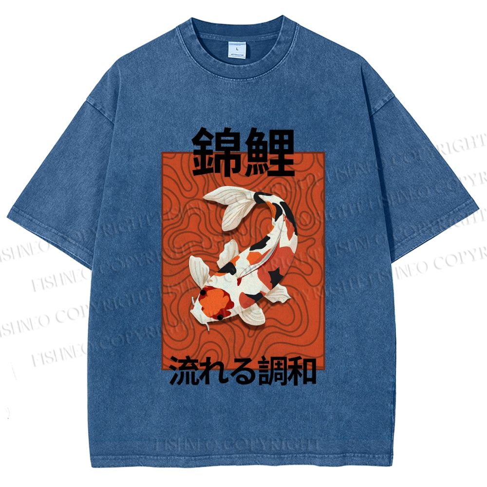 Unisex Japanese Koi Fish Printed Washed Tee