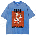 Unisex Japanese Koi Fish Printed Washed Tee