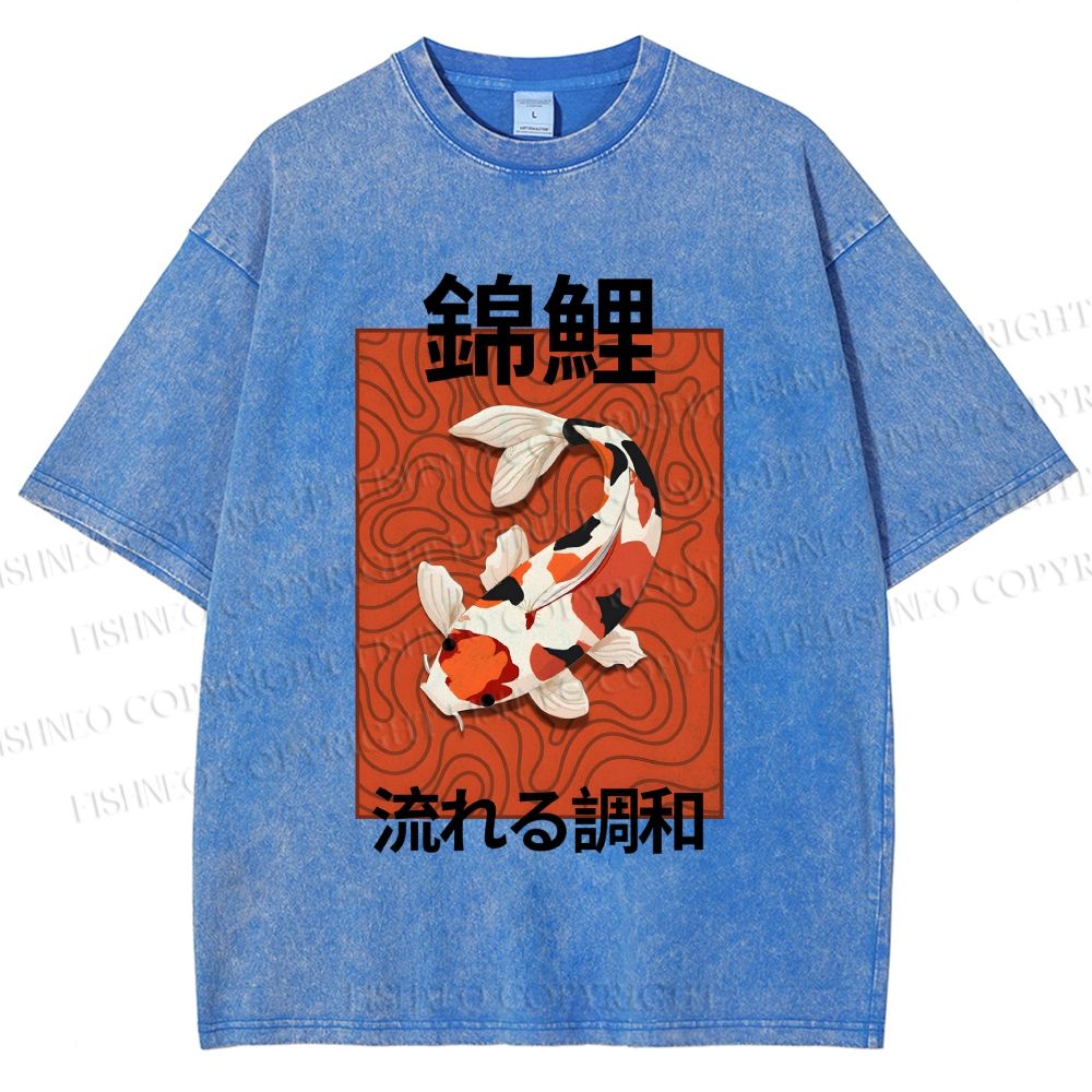Unisex Japanese Koi Fish Printed Washed Tee