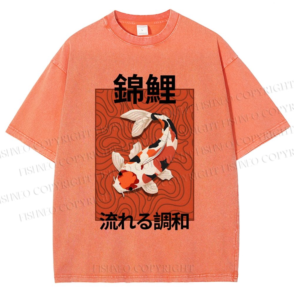 Unisex Japanese Koi Fish Printed Washed Tee