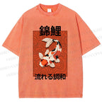 Unisex Japanese Koi Fish Printed Washed Tee