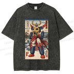 Unisex Japanese Ukiyo-e Mazinger Z Printed Washed Tee
