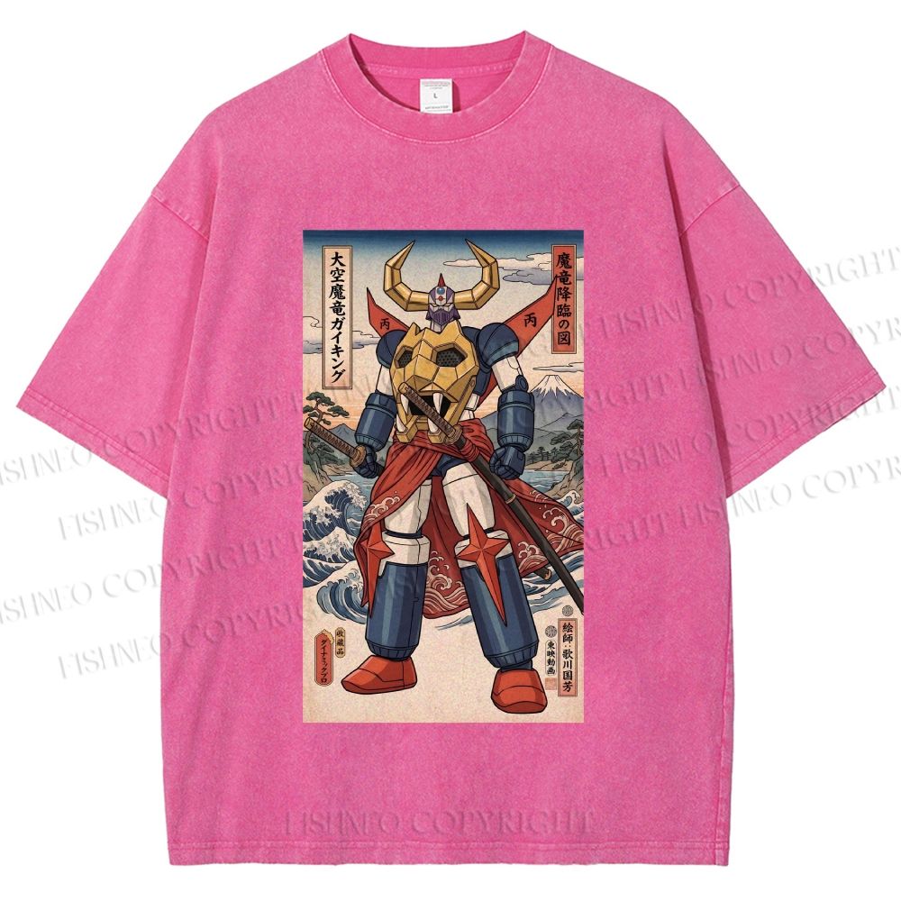 Unisex Japanese Ukiyo-e Mazinger Z Printed Washed Tee