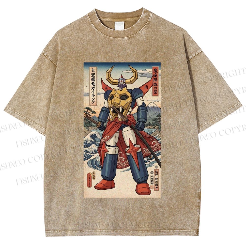 Unisex Japanese Ukiyo-e Mazinger Z Printed Washed Tee