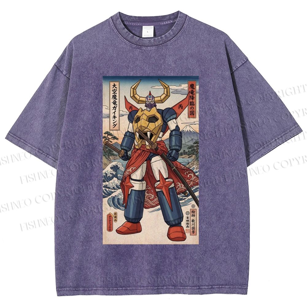 Unisex Japanese Ukiyo-e Mazinger Z Printed Washed Tee