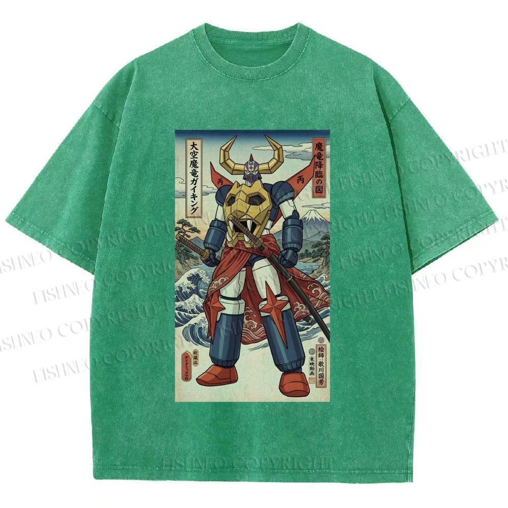 Unisex Japanese Ukiyo-e Mazinger Z Printed Washed Tee