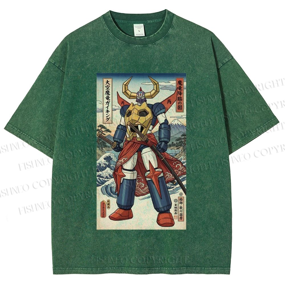 Unisex Japanese Ukiyo-e Mazinger Z Printed Washed Tee
