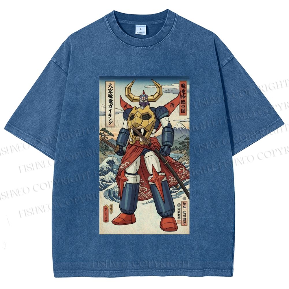 Unisex Japanese Ukiyo-e Mazinger Z Printed Washed Tee