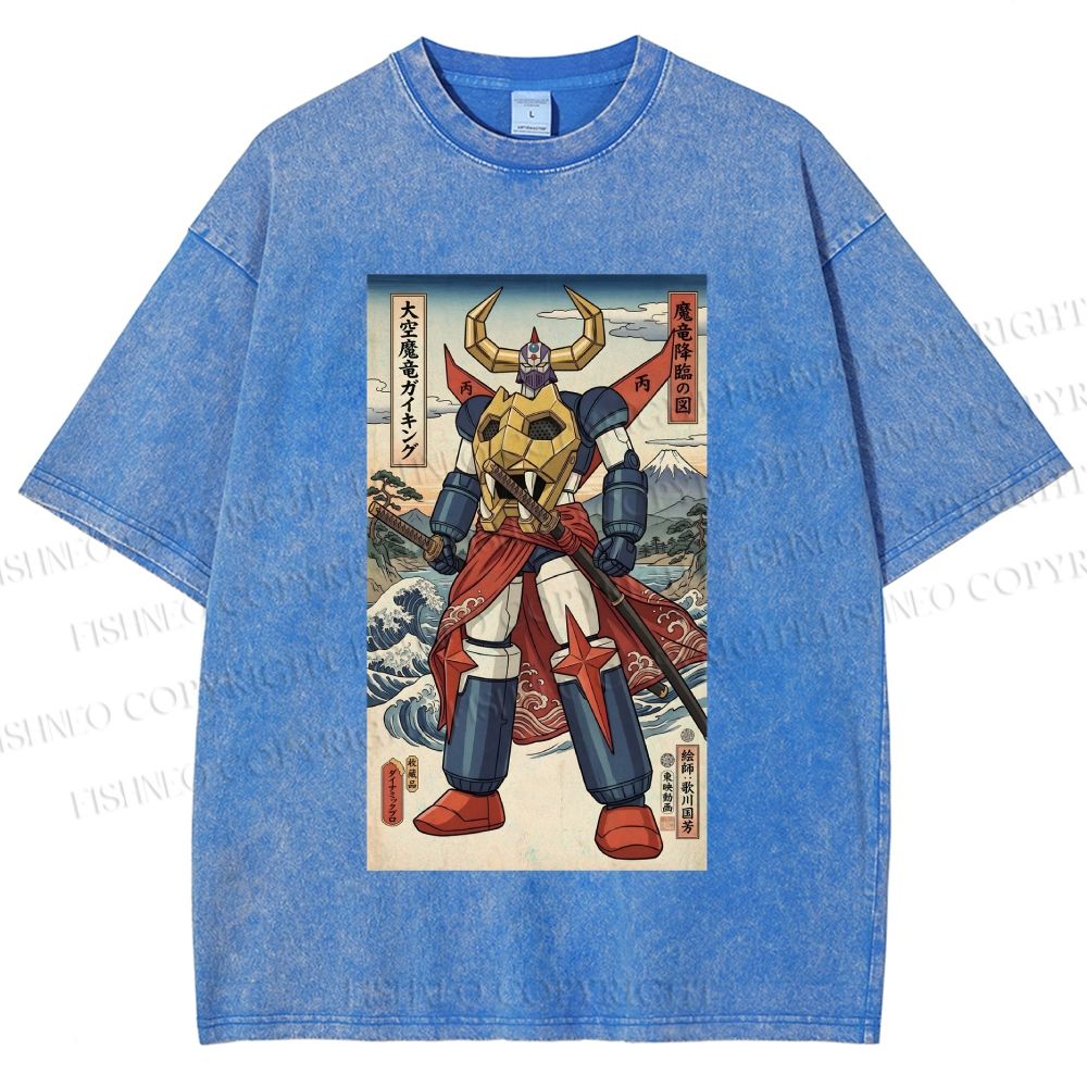 Unisex Japanese Ukiyo-e Mazinger Z Printed Washed Tee