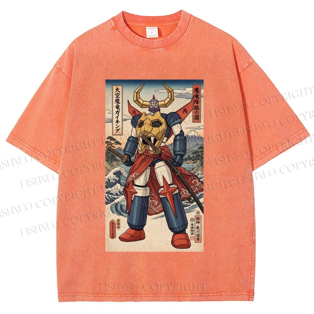 Unisex Japanese Ukiyo-e Mazinger Z Printed Washed Tee