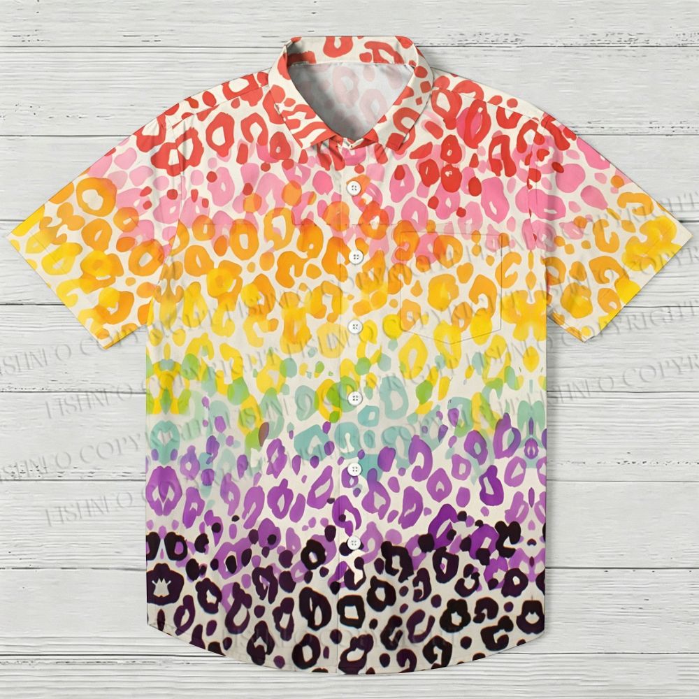 Lepord Print in Rainbow Hawaiian Shirt