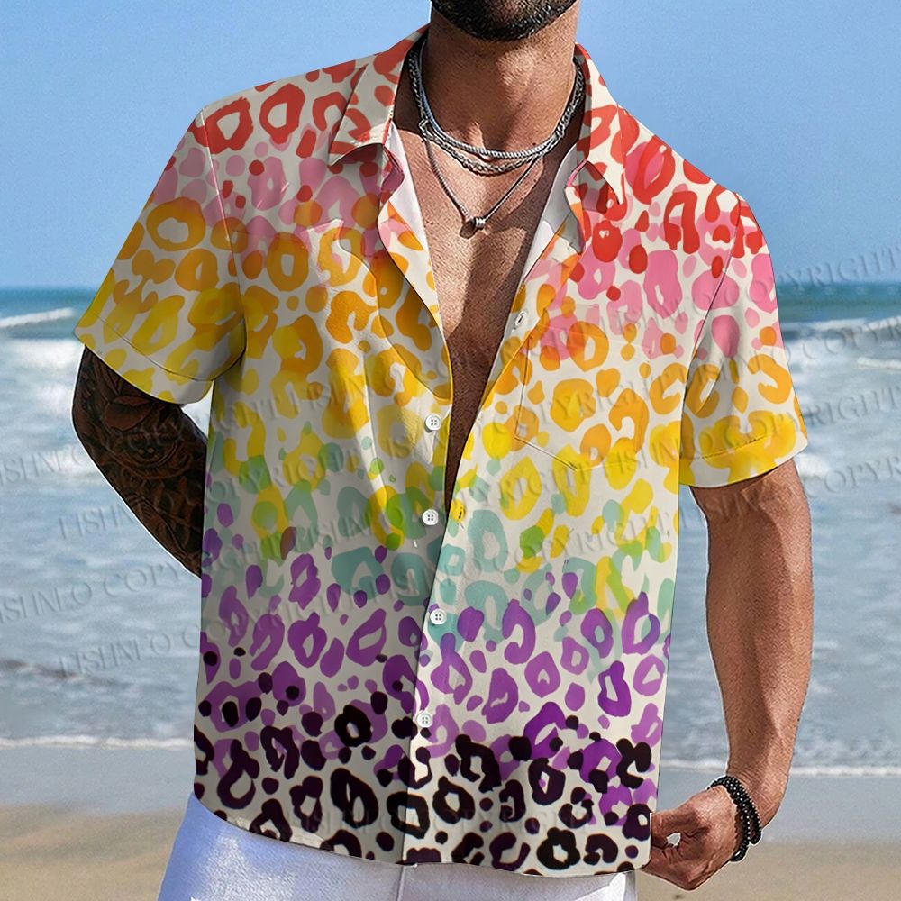 Lepord Print in Rainbow Hawaiian Shirt