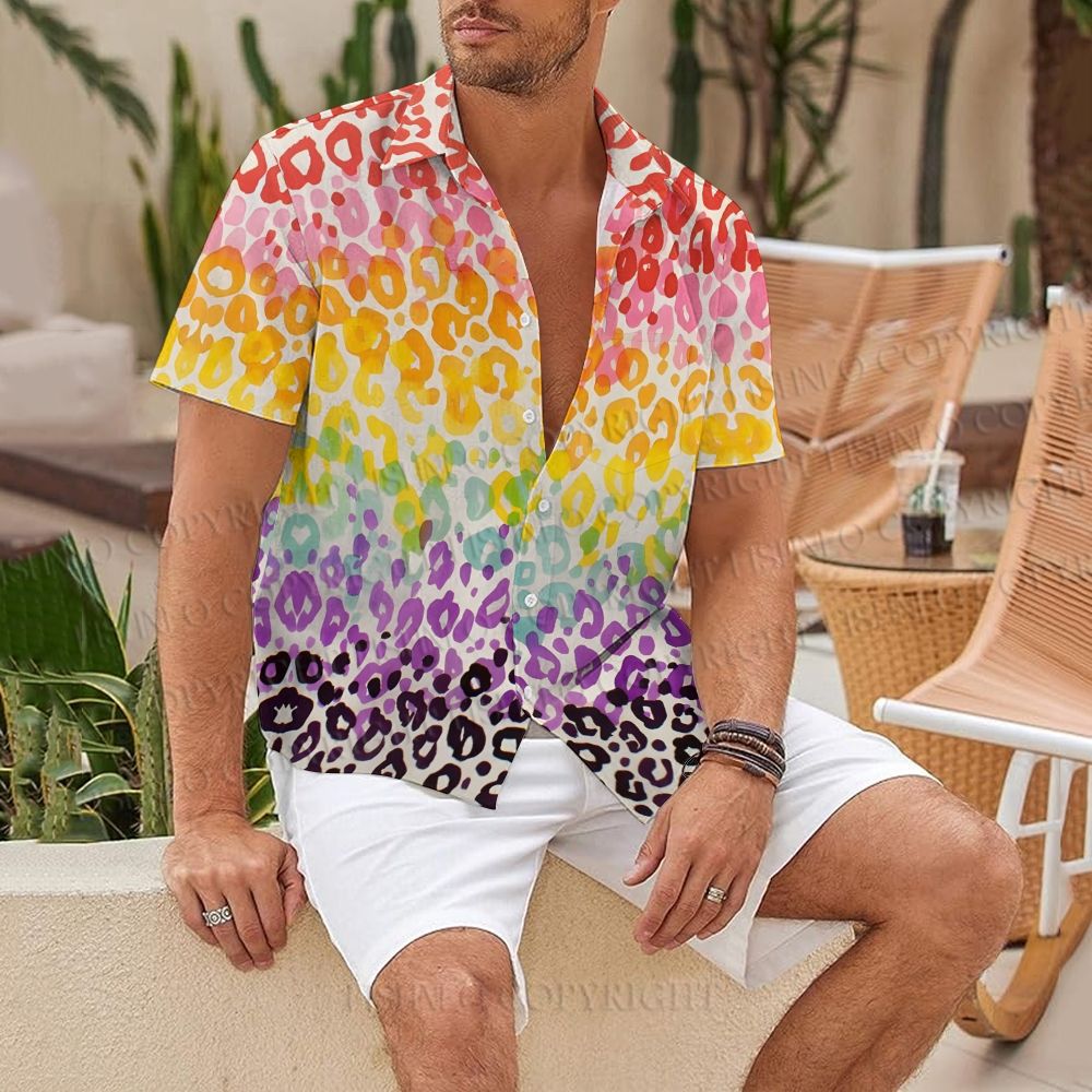 Lepord Print in Rainbow Hawaiian Shirt