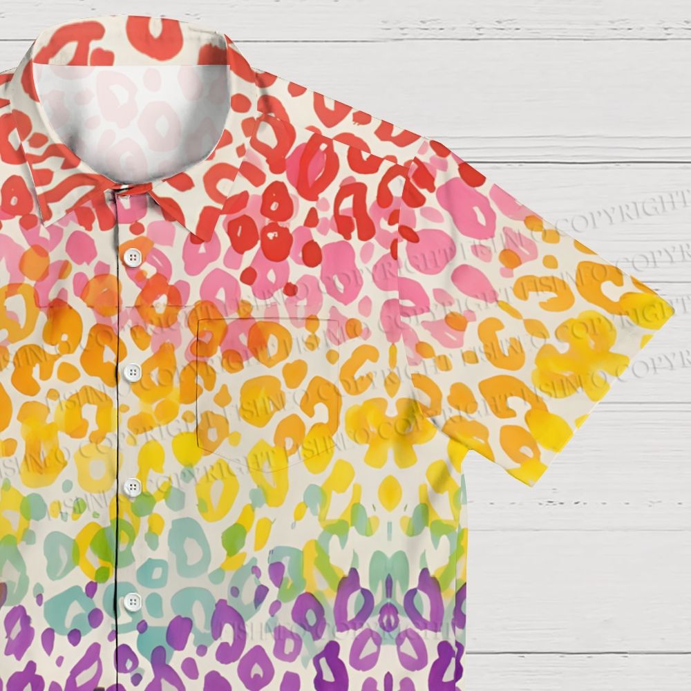 Lepord Print in Rainbow Hawaiian Shirt