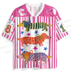 Festive Striped Dachshund Jersey Shirts