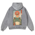 Cat Frog Vintage Washed Cotton Back Art Hoodie