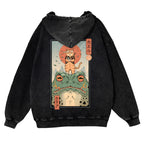 Cat Frog Vintage Washed Cotton Back Art Hoodie