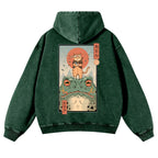 Cat Frog Vintage Washed Cotton Back Art Hoodie