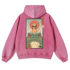 Cat Frog Vintage Washed Cotton Back Art Hoodie
