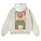 Cat Frog Vintage Washed Cotton Back Art Hoodie