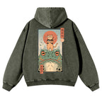 Cat Frog Vintage Washed Cotton Back Art Hoodie