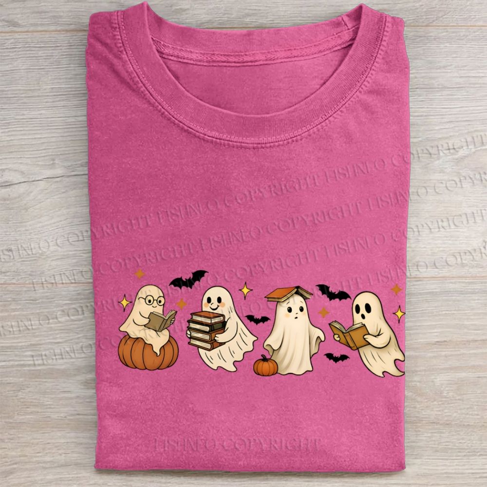 Ghost Reading Book Folded Washed T-shirt