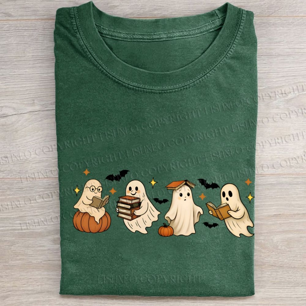 Ghost Reading Book Folded Washed T-shirt