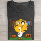 Halloween Goose Printed Folded Washed T-shirt