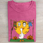 Halloween Goose Printed Folded Washed T-shirt