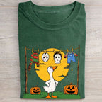Halloween Goose Printed Folded Washed T-shirt