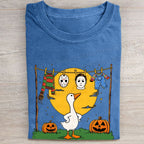 Halloween Goose Printed Folded Washed T-shirt