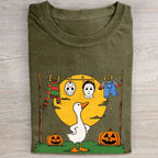 Halloween Goose Printed Folded Washed T-shirt