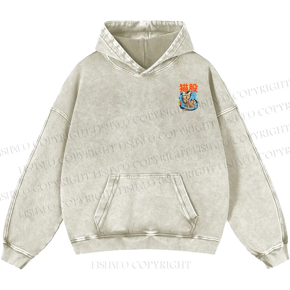 Unisex Casual Japanese Nekomata Printed Double-sided Washed Hoodie
