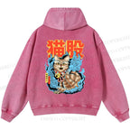 Unisex Casual Japanese Nekomata Printed Double-sided Washed Hoodie