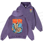 Unisex Casual Japanese Nekomata Printed Double-sided Washed Hoodie
