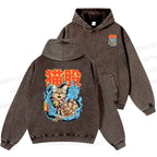 Unisex Casual Japanese Nekomata Printed Double-sided Washed Hoodie